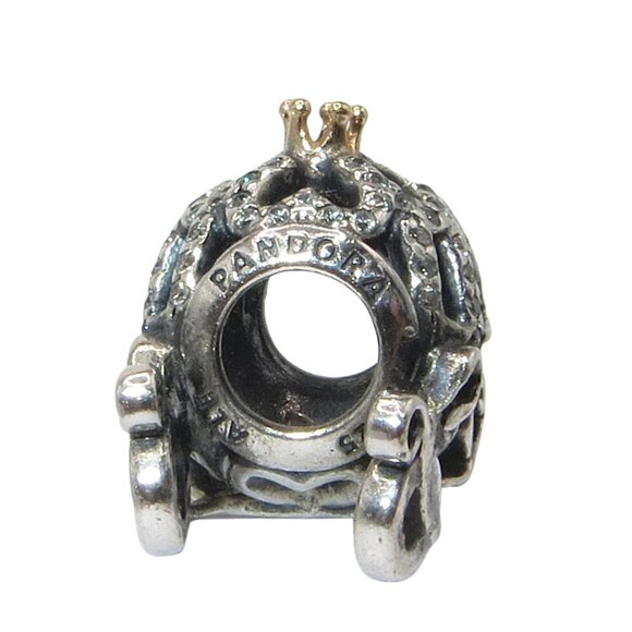 Pandora Disney Cinderella Pumpkin Coach 14k Gold CZ & SS .925 Charm 791573CZ - Picture 2 of 9